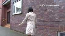 068016 Naughty Ling Takes A Long Arcing Pee From The Office Steps