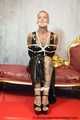 Miss Francine bound and gagged with layers of gags in a sexy PVC dress