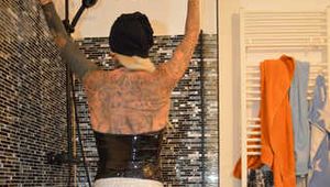 Miss Francine in AGU rainwear and transparent raingear under the shower