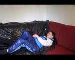 SEXY LUCY preparing her sofa for lolling wearing a sexy shiny nylon rainwear combination (Video9
