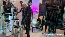 Rubber slave is used as a human toilet and has to suck cock