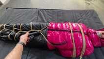 A custom Video with Myxxxy bound, gagged and vibed in a shiny nylon downjacket
