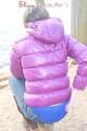 Alina during her walk on the sea wearing sexy shiny nylon down jacket and a shiny nylon shorts under her jeans (Pics)