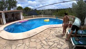 Asian girl bound outdoor with clear PVC straps