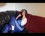 SEXY LUCY preparing her sofa for lolling wearing a sexy shiny nylon rainwear combination (Video9