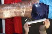 Watching sexy Pia being envelopped in film wearing a sexy blue shiny nylon shorts and a lightblue shiny nylon rainjacket (Pics)