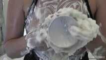 First messy experience with whipped cream on the floor