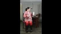 Selfbondage in raingear and transparent raincoat