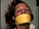 28 YR OLD MOM GETS MOUTH STUFFED AND CLEAVE GAGGED WITH STINKY PANTYHOSE, TIT TIED BAREFOOT, TOE-TIED, OTM CLOTH GAGGED, WRAP TAPE GAGGED, HANDGAGGED AND TIGHTLY TIED TO A CHAIR (D65-7)