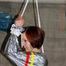 Nicole in an silver shiny PVC sauna suit tied and gagged in an cellar (Pics)