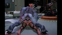 Busty Brunette Anal Sex on the Floor with Big Alien