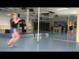 Katharina and Jenny during their pole training in the fitness studio wearing sexy shiny nylon shorts and tops (Video)