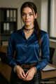 Brunette Secretary With Dark Satin Blouse Cuffed