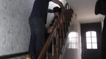 Kim tricked on stairs