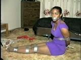 BLACK STUDENT TIED, GAGGED & HOG-TIED WITH DUCT TAPE (D28-3)