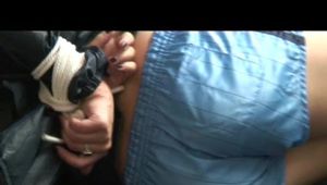 03:00 Min. video with Shelly tied and gagged in shiny nylon shorts