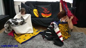 2 girls are playing with blankets (4k)
