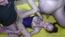 Rhythmic gymnastics, move your hips, you old guys, fuck Alia and fill her holes with cum