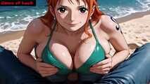 Hot redhead Nami sex in the beach