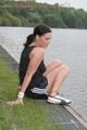 Enni outdoor wearing a sexy black shiny nylon shorts and a black top (Pics)