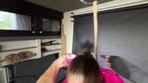 Rachel Adams bound, Pantygagged and Pantyhooded in a shiny nylon Downjacket