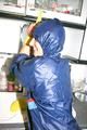 Stella tied, gagged and hooded in the kitchen wearing supersexy blue rainwear (Pics)