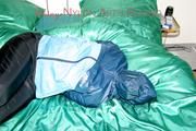 Jill tied, gagged and double hooded on a bed wearing supersexy oldschool rainwear (Pics)