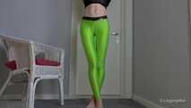 Green leggings in hallway