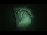 03:45 min. video with Shelly tied and gagged barefeet with shiny nylon rainwear in a cellar