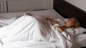 Albina Rose: barefoot girl wakes up in the hotel room, removes blanket, undresses and then poses to the camera - first free, after that with handcuffs and leg irons
