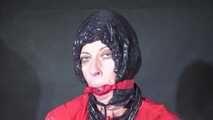 Sexy Pia being tied and gagged on a chair wearing sexy shiny nylon rainwear (Video)