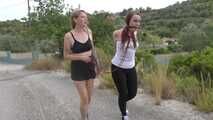 Public Bondage Walk Training with tied Elbows for Roxy