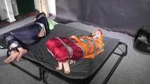 Myxxxy and Aiyana tied and gagged in shiny nylon Rainwear