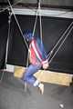 SEXY SONJA tied and gagged with ropes and a clothgag suspended wearing a sexy red/blue downwear combination (Pics)