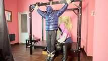 Breathplay Sebastien tied to an iron structure.