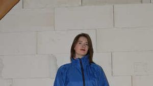 Miss J testing some raingear