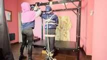 Breathplay Sebastien tied to an iron structure.