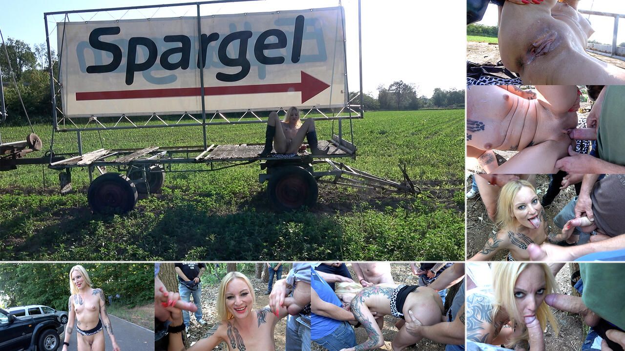 HARDEST OUTDOOR GANGBANG with skinny blonde - FARMERS GET TO FUCK FOR FREE!