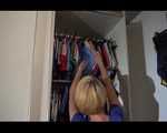 Watching Sonja coming home trying on several shiny nylon shorts to wear at home (Video)