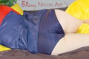 Lucy wearing a sexy shiny nylon shorts and two rain jackets feeling breath control (Pics)