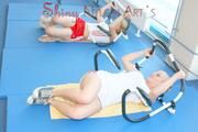 Jenny and Katharina in the fitness studio wearing sexy shiny nylon shorts and tops (Pics)