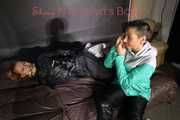 Part 2 of Stella overpowering intruder Ronja both wearing shiny nylon!