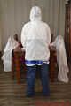 Selfbondage in PVC sailor costume and layers of nylon rainwear