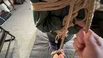 Myxxxy bound gagged and vibed in shiny nylon Rainwear and finally suspended