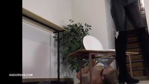 Tatjana peeing in the slave's mouth and instructing the subgirl to do the same PP A