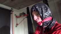 Sexy Pia being tied and gagged on a chair wearing sexy shiny nylon rainwear (Video)