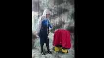 Nadja posing in layers of raingear