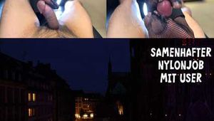 A NYLON JOB WITH A CUM-FILLED ENDING WITH THE USER