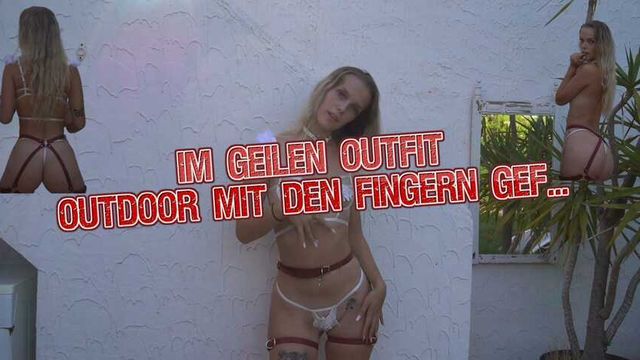 Finger fucked outdoors in a hot outfit