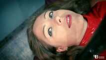 BONDAGE BANK - Julz in red vinyl body | Bondage Furniture